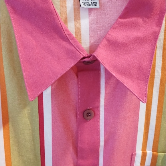 LINEN-BLEND CASUAL MULTICOLOR STRIPED BUTTON DOWN SHIRT MEN'S SIZE XL - Picture 3 of 8